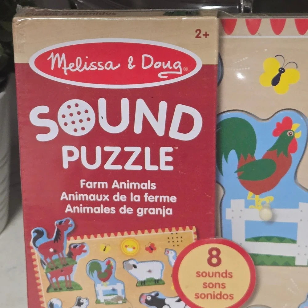 Melissa & Doug Sound Puzzle Farm Animals Wooden 8 Piece Multicolor Kids Toy NEW